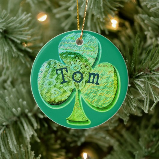 Groene klaverbladsymbool en jouw naam of een woord keramisch ornament (Boom)