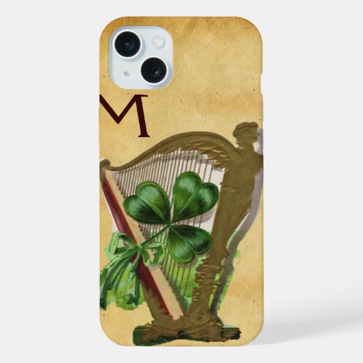 GROENE KLAVERHARP PERKAMENTEN MONOGRAM iPhone HOESJE (Achterkant)