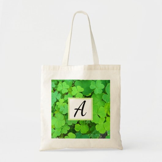 Groene Klavers Foto Welvaart Bijbel Verse Initiaal Tote Bag (Voorkant)