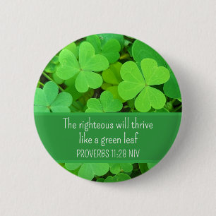 Groene Klavers Foto Welvaart Bijbelvers Schattige Ronde Button 5,7 Cm