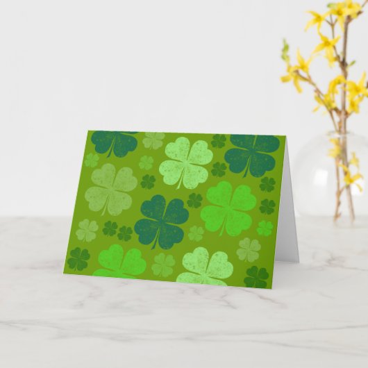 Groene Klavers, Geluks Klavers, St. Patrick's Dag Kaart (Gele Bloem)
