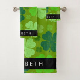 Groene Klavers, Lucky Clovers, Jouw naam Bad Handdoek