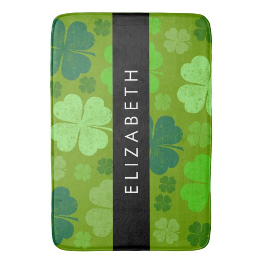 Groene Klavers, Lucky Clovers, Jouw naam Badmat (Voorkant Verticaal)