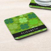 Groene Klavers, Lucky Clovers, Jouw naam Bier Onderzetter (Linkerzijde)