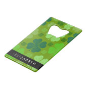 Groene Klavers, Lucky Clovers, Jouw naam Creditkaart Flessenopener (Voorkant Gekanteld)