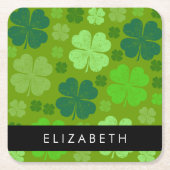 Groene Klavers, Lucky Clovers, Jouw naam Kartonnen Onderzetters (Voorkant)