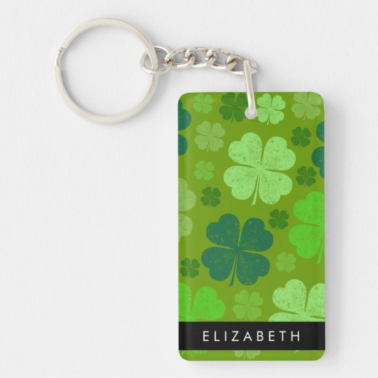Groene Klavers, Lucky Clovers, Jouw naam Sleutelhanger (Voorkant)