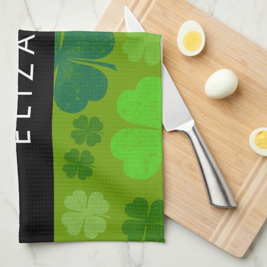 Groene Klavers, Lucky Clovers, Jouw naam Theedoek (Quarter Fold)