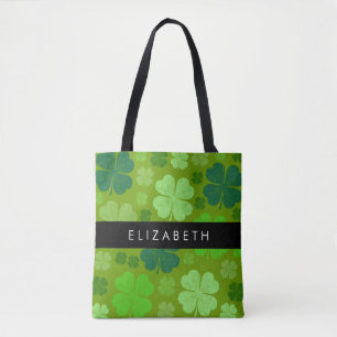 Groene Klavers, Lucky Clovers, Jouw naam Tote Bag