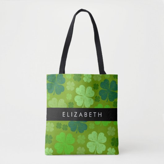 Groene Klavers, Lucky Clovers, Jouw naam Tote Bag (Voorkant)