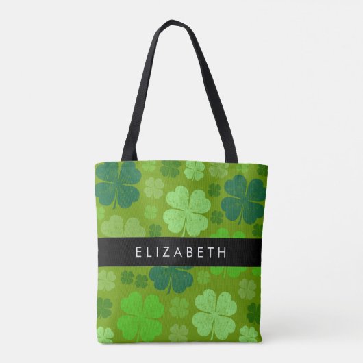 Groene Klavers, Lucky Clovers, Jouw naam Tote Bag (Achterkant)