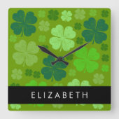 Groene Klavers, Lucky Clovers, Jouw naam Vierkante Klok (Voorkant)