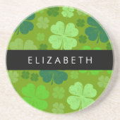 Groene Klavers, Lucky Clovers, Jouw naam Zandsteen Onderzetter (Voorkant)