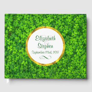 Groene Klavers met FAUX Goudfolie Lijst Bruiloft Gastenboek