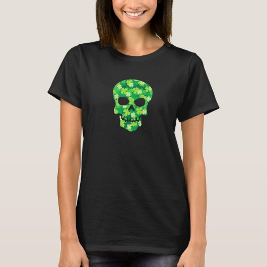 Groene Klavertje C Schedel St. Patrick's Dag T-shirt (Voorkant)