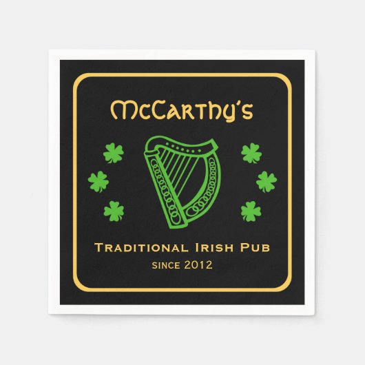 Groene klavertje harp aangepaste familienaam Ierse Servet (Voorkant)