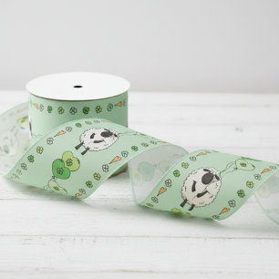 Groene Klavertje Vier Hart Ballonnen & Ierse Schap Grosgrain Lint