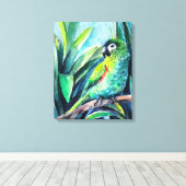 Groene kleine ara canvas afdruk (Insitu (Houten vloer))