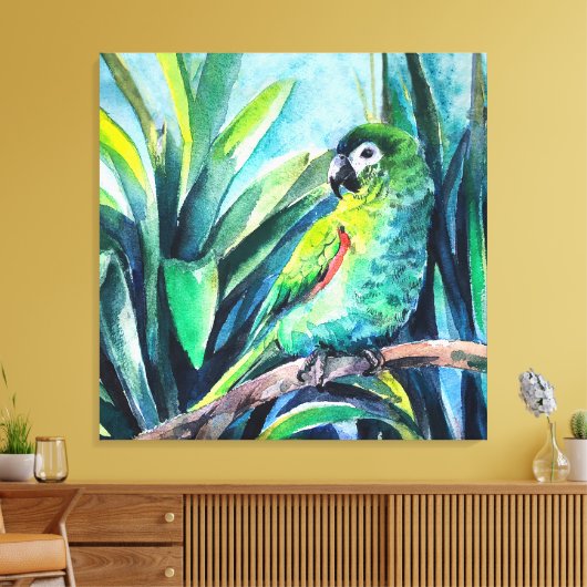 Groene kleine ara canvas afdruk (Insitu (Woonkamer))