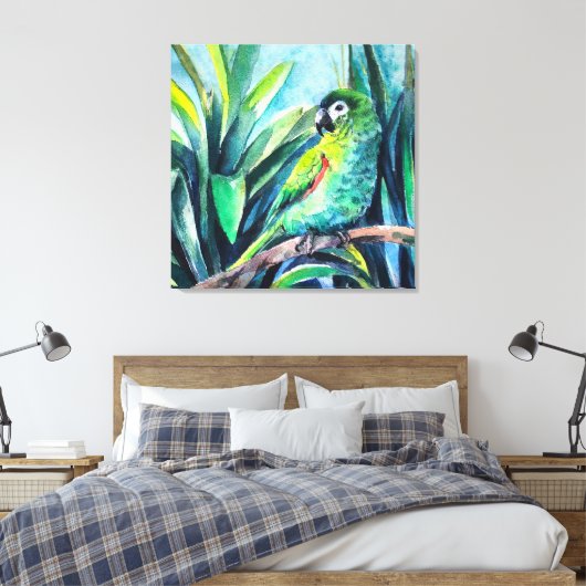 Groene kleine ara canvas afdruk (Insitu (Slaapkamer))