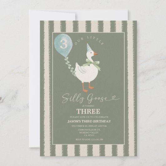 Groene kleine Gekke Goose Balloon Boy 3e verjaarda Kaart (Voorkant)