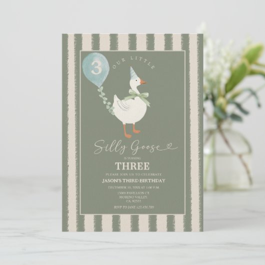 Groene kleine Gekke Goose Balloon Boy 3e verjaarda Kaart (Staand voorkant)
