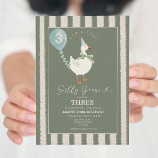 Groene kleine Gekke Goose Balloon Boy 3e verjaarda Kaart