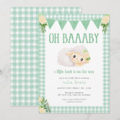 Groene kleine lamsvlees Baby shower uitnodiging (Voorkant / Achterkant)