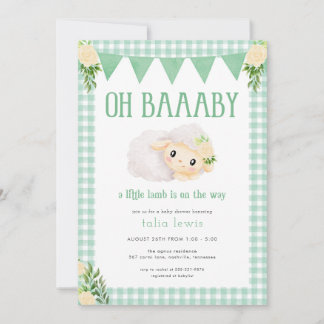 Groene kleine lamsvlees Baby shower uitnodiging