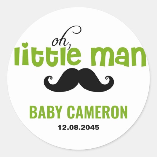 Groene Kleine Man Snor Baby Shower Sticker (Voorkant)