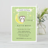 Groene Kleine Owl | Uitnodiging tot Baby shower (Staand voorkant)
