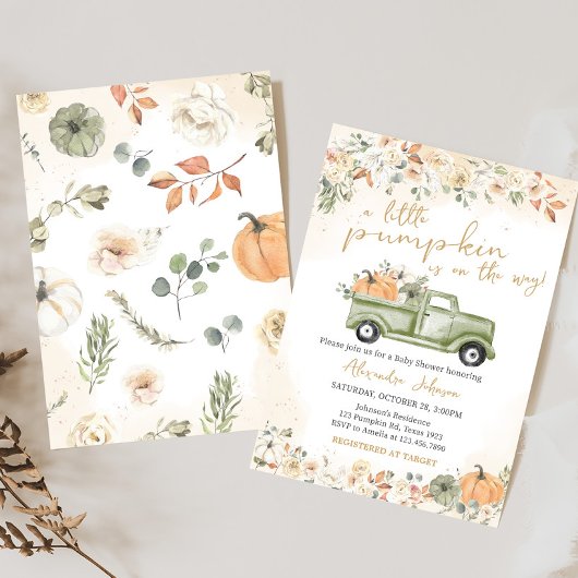 Groene kleine pompoen Baby shower Kaart