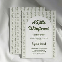 Groene Kleine Wilde Bloem Baby Shower Uitnodiging