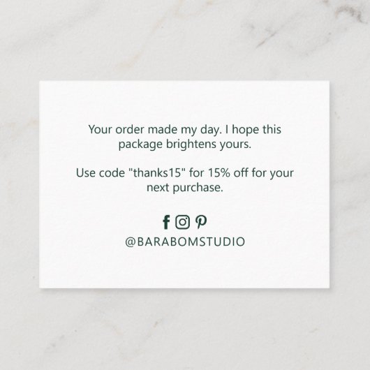 Groene kleur Eenvoudige Moderne Dank u Visitekaart Visitekaartje (Achterkant)