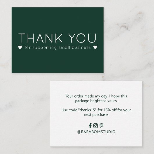 Groene kleur Eenvoudige Moderne Dank u Visitekaart Visitekaartje (Voorkant / Achterkant)