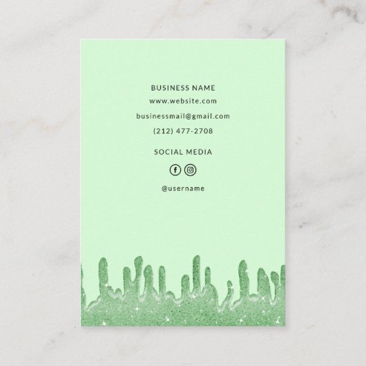 Groene Kleur Thema Glitter Drops Sieraden Display Contactkaartje (Achterkant)