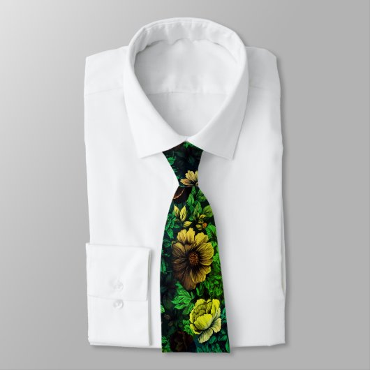 Groene kleur vintage bloemenprint stropdas (Gebonden)