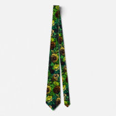 Groene kleur vintage bloemenprint stropdas (Voorkant)