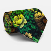 Groene kleur vintage bloemenprint stropdas (Opgerold)