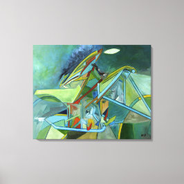 Groene Kleurrijke Futurist Biker Geometrisch Abstr Canvas Afdruk