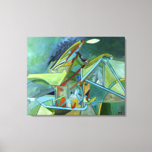 Groene Kleurrijke Futurist Biker Geometrisch Abstr Canvas Afdruk