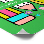 Groene Kleurrijke Leraar Cartoon Potlood Poster (Hoek)