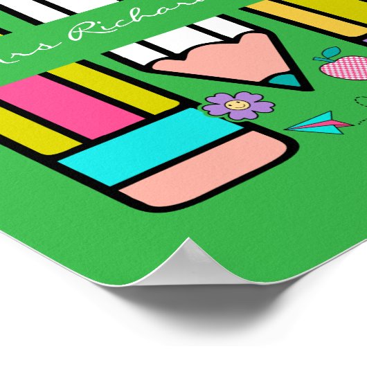 Groene Kleurrijke Leraar Cartoon Potlood Poster (Hoek)