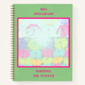 Groene Kleurrijke Paraplu's Klas Leerling  Notitieboek (Voorkant)