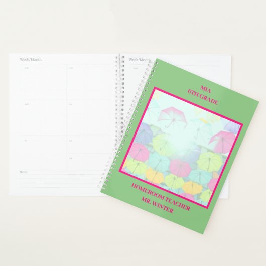 Groene Kleurrijke Paraplu's School Classroom Planner (Display)
