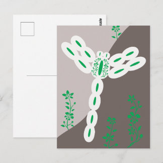Groene Kleurspatten Vliegende Bloemendans Libel Briefkaart