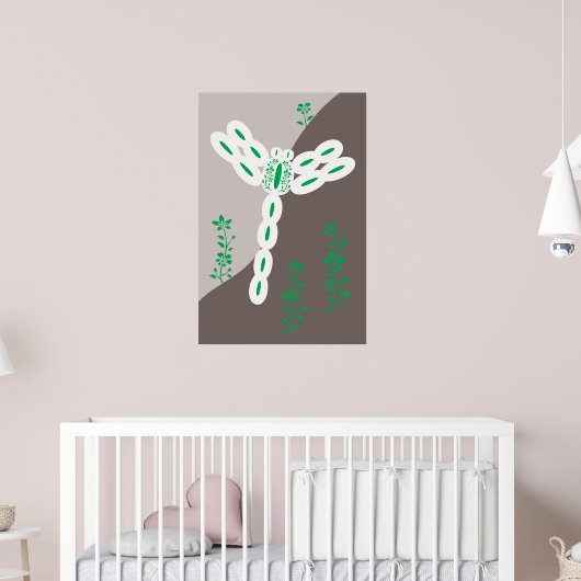 Groene Kleurspatten Vliegende Bloemendans Libel Poster (Kinderkamer 2)