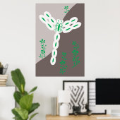 Groene Kleurspatten Vliegende Bloemendans Libel Poster (Thuiskantoor)