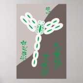 Groene Kleurspatten Vliegende Bloemendans Libel Poster (Voorkant)