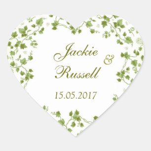 Groene klimop bladeren Bruiloft hart vormige Stick Sticker